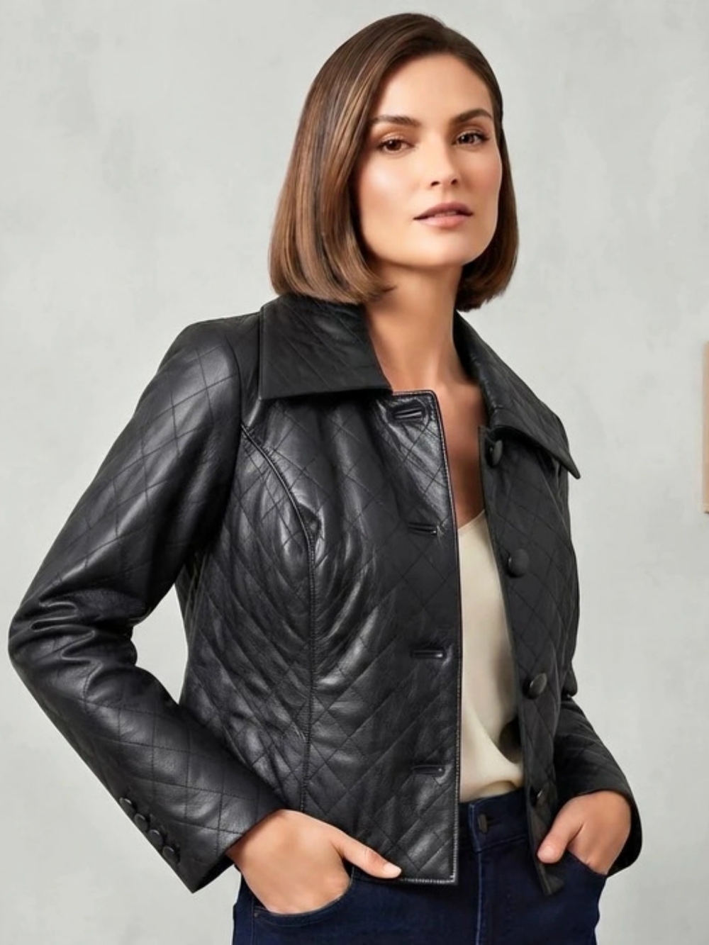 Metrostyle Womans Black Quilted Leather Jacket